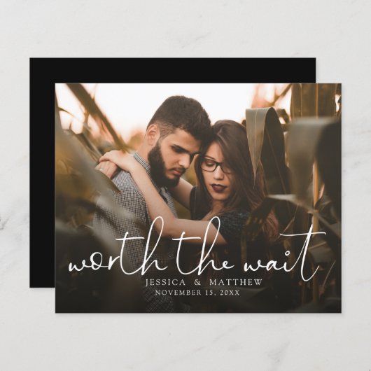 Papier Budget Worth the Wait Mariage Photo Script moderne (Devant / Derrière)