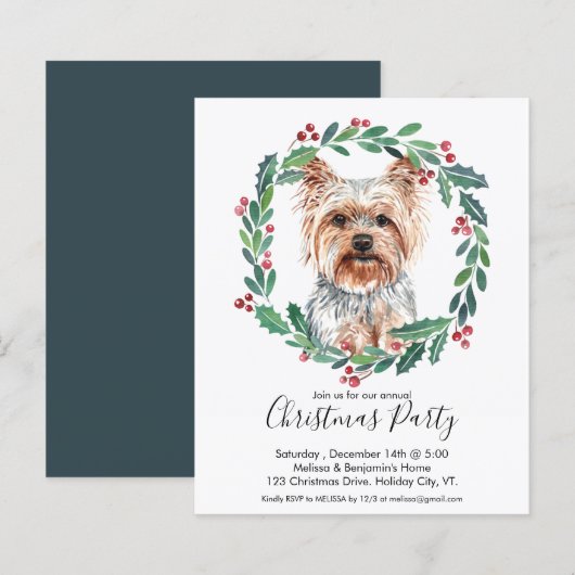 Papier Budget Yorkshire Terrier Chien de Noël Invitation (Devant / Derrière)