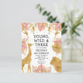 Papier Budget Young Wild Three Pink 3e anniversaire Invit (Debout devant)