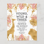 Papier Budget Young Wild Three Pink 3e anniversaire Invit (Devant)