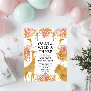Papier Budget Young Wild Three Pink 3e anniversaire Invit