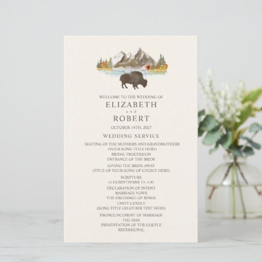 Papier Buffalo Autumn Mountain Wedding Program (Debout devant)