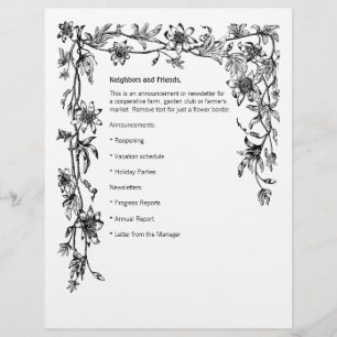 Papier Bulletin de bordure de vignes et de fleurs