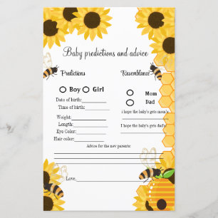 Papier Bumble Bee baby shower prédiction jeu bébé showe