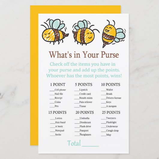 Papier Bumble Bee Ce qui est dans votre jeu de bourse (Devant / Derrière)