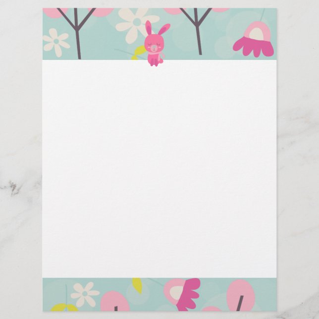 Papier Bunnies et fleurs roses (Devant)
