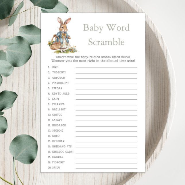 Papier Bunny Girl Greenery Baby shower Baby Word Scrambul (Créateur téléchargé)