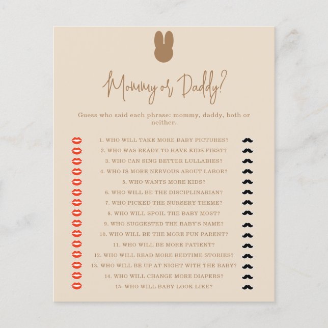 Papier Bunny maman ou papa jeu de baby shower (Devant)