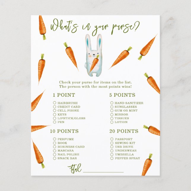 Papier Bunny - Whats dans votre sac à baby shower (Devant)