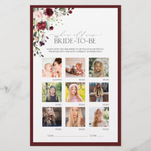 Papier Burgundy Aquarelle Floral Fête des mariées Jeu