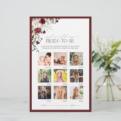 Papier Burgundy Aquarelle Floral Fête des mariées Jeu (Debout devant)