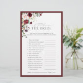 Papier Burgundy Aquarelle Floral Fête des mariées Jeu (Debout devant)
