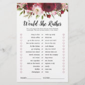 Papier Burgundy Blush Fête des mariées Jeu (Devant)