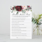 Papier Burgundy Blush Floral Fête des mariées Feud Jeu (Debout devant)