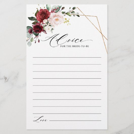 Papier Burgundy Blush Floral Moderne Fête des mariées Con (Devant)