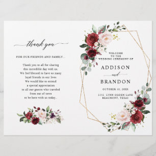 Papier Burgundy Blush Modern Geometric Wedding Program