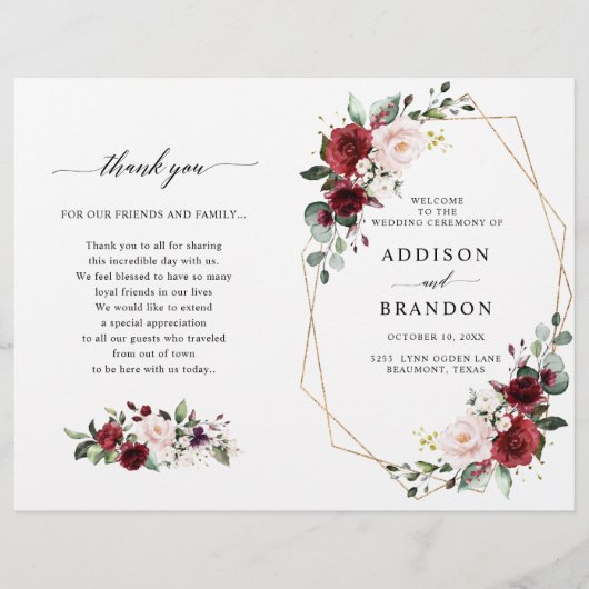 Papier Burgundy Blush Modern Geometric Wedding Program (Devant)