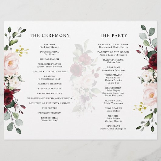 Papier Burgundy Blush Modern Geometric Wedding Program (Dos)