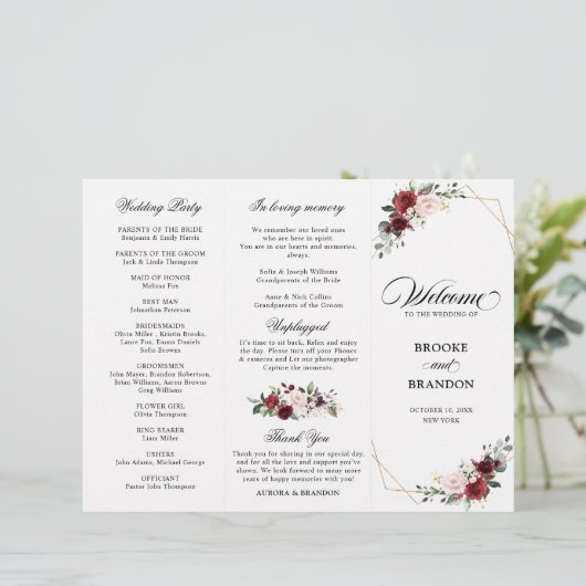 Papier Burgundy Blush Modern Geometric Wedding Program (Debout devant)