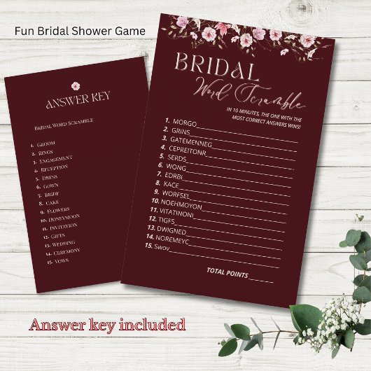 Papier Burgundy Bridal Word Scramble Game With Answer Key