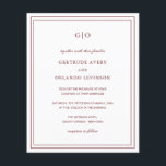 Papier Burgundy classique Élégant Faire-part de mariage b<br><div class="desc">Burgundy de style classique / vin tout en un faire-part de mariage économique avec un design simple et minimal avec votre monogramme en haut et vos détails de l'événement entouré d'une double bordure. Les fontes alternent entre un script élégant, une fonte serif traditionnelle et minimaliste sans serif. Le dos contient...</div>