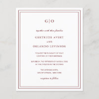 Burgundy classique Élégant Faire-part de mariage b