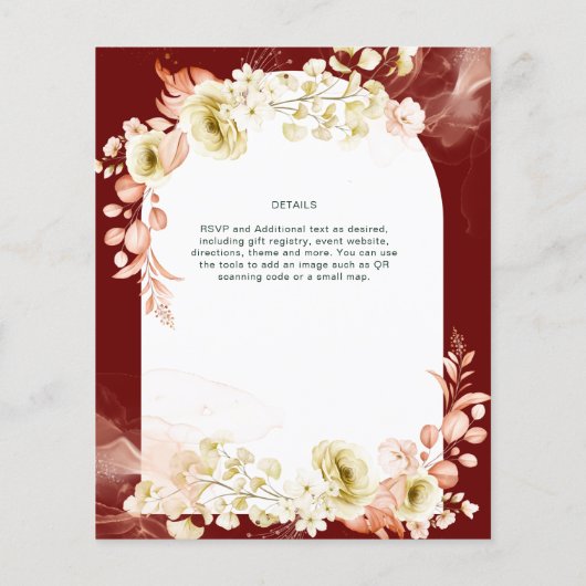 Papier Burgundy Coral Floral Boho Mariage Invitation (Dos)