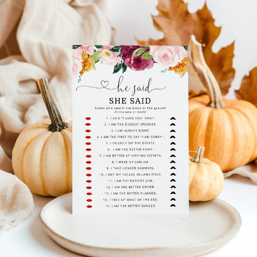 Papier Burgundy d'automne Il dit qu'elle a dit jeu de dou