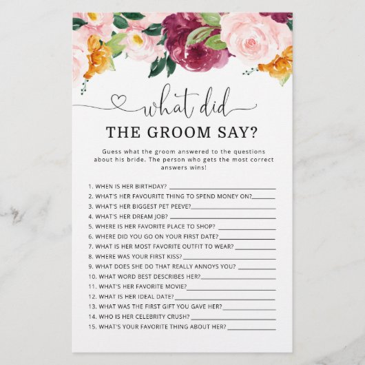 Papier Burgundy d'automne Qu'est-ce que le marié a dit do (Devant)