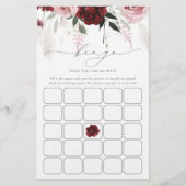 Papier Burgundy Dusty Rose Fête des mariées Bingo Game Ca (Devant)