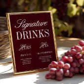 Papier Burgundy Elegant Signature Boissons Bar Mariage Si