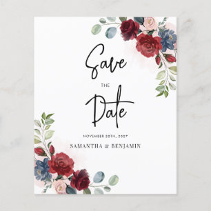 Papier Burgundy Floral Mariage Budget Enregistrer La Date