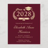 Papier Burgundy Gold College Faire-part de diplôme (Devant)