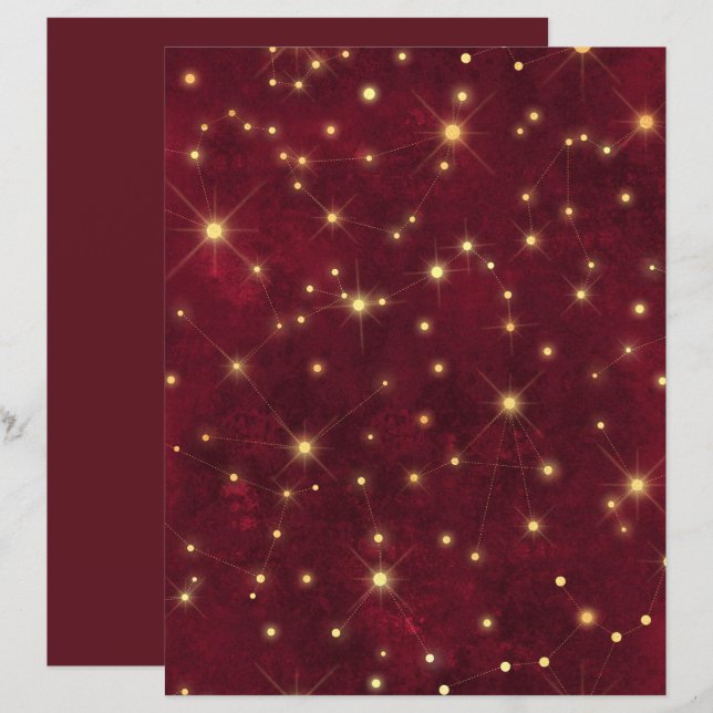 Papier Burgundy Gold Constellation Motif de scrapbook Pap (Devant / Derrière)