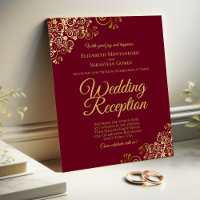 Burgundy & Gold Mariage Réception BUDGET Invitatio