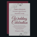 Papier Burgundy & Grey Dentelle BUDGET Mariage Inviter Gr<br><div class="desc">Ces belles invitations de mariage sont abordables et abordables, ce qui en fait le choix parfait pour la classe, le style et la beauté sur un budget. Le design est composé d'un arrière - plan gris avec des boucles de dentelle en faux argent ornées et des tourbillons dans les coins....</div>