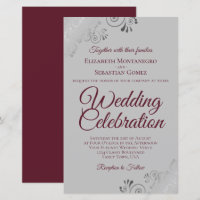Burgundy & Grey Dentelle BUDGET Mariage Inviter Gr