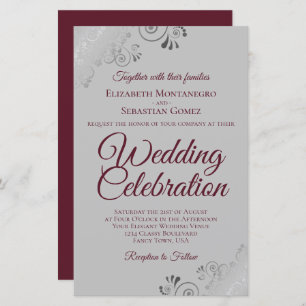 Papier Burgundy & Grey Dentelle BUDGET Mariage Inviter Gr