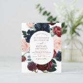 Papier Burgundy Navy Blue Floral Faire-part de mariage (Debout devant)