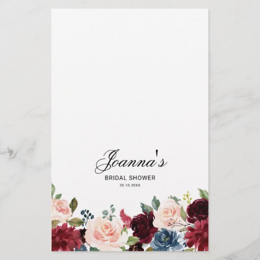 Papier Burgundy Navy Blush Fête des mariées Jeu Devinez Q (Dos)