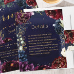 Papier Burgundy Navy Détails sur le Mariage<br><div class="desc">Un faire-part de mariage de marine bordeaux avec un assemblage de fleurs de pivoines bleu marine et bordeaux avec de la verdure d'eucalyptus et des éléments d'or qui rendent l'invitation étincelante.</div>