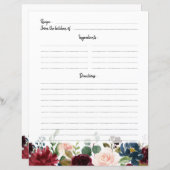 Papier Burgundy Red Navy Blush Fête des mariées Recette (Devant / Derrière)