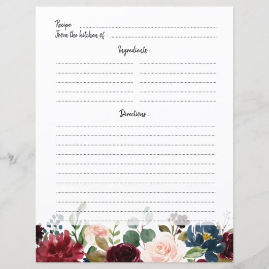 Papier Burgundy Red Navy Blush Fête des mariées Recette (Devant)