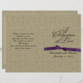 Papier Burlap et Purple Bow Wedding Program (Devant / Derrière)