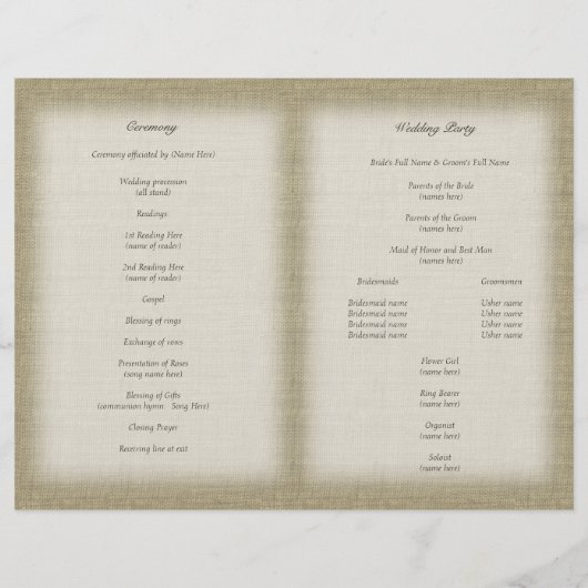 Papier Burlap et Purple Bow Wedding Program (Dos)