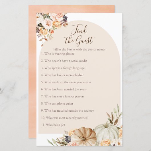 Papier Burnt Orange Citrouille Rustic Trouver le jeu Invi (Devant / Derrière)