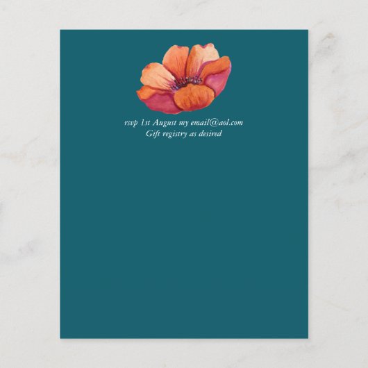 Papier Burnt Orange et Noir Mariage Turquoise Invite BUDG (Dos)