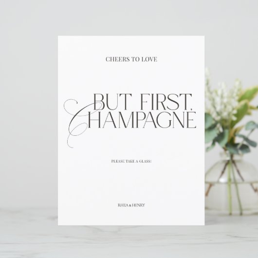 Papier But First Champagne Elegant Wedding Sign (Debout devant)