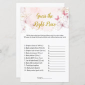 Papier Butterfly Devinez le bon baby shower de prix Jeux (Devant / Derrière)