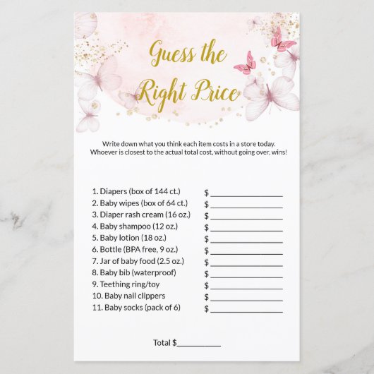 Papier Butterfly Devinez le bon baby shower de prix Jeux (Devant)